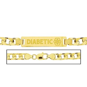 Solid 14K Yellow Gold Men s Curb Link Medical Diabetic ID Bracelet