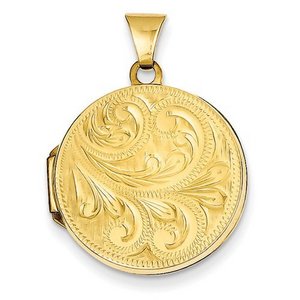 Solid 14k Yellow Gold Floral Round Photo Locket