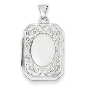 14k White Gold Floral Square Photo Locket