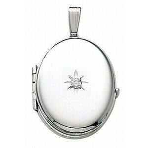 14K White Gold Oval 4 Photo Locket with Diamond