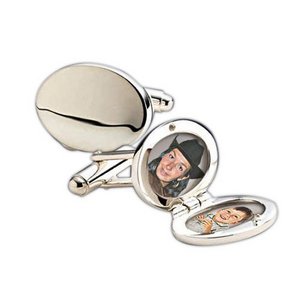 Sterling Silver Oval Photo Locket Cufflinks