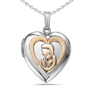 Two Tone Mother and Child Heart Photo Locket