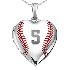 Personalized Baseball Stitch Heart Photo Locket