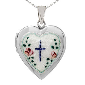 Enameled Cross Heart Photo Locket