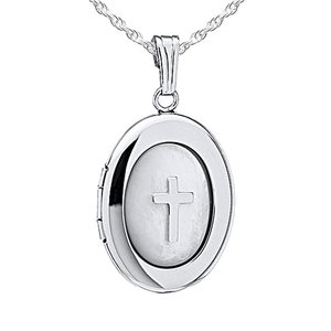 Mother of Pearl Cross Oval Photo Locket