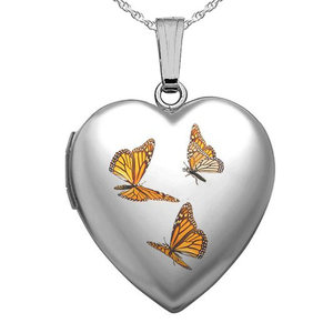 Butterfly Enameled Heart Photo Locket