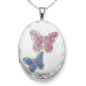 Enameled Butterfly Oval Photo Locket