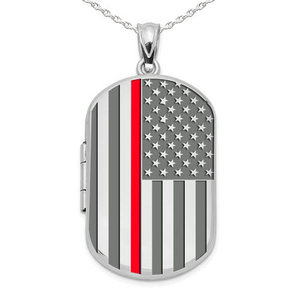 Thin Red Line Dog Tag Photo Locket