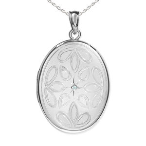 Floral Oval Photo Locket with Cubic Zirconia