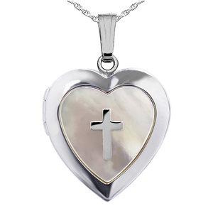 Mother of Pearl Cross Heart Photo Locket