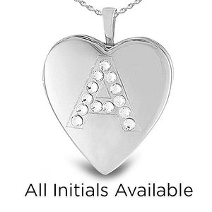 Sterling Silver Swarovski Crystal Initial Heart Photo Locket