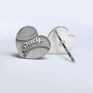 Personalized Heart Shaped Softball Earrings
