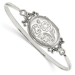 Oval Floral Design Locket Bangle Bracelet