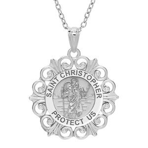 Saint Christopher Round Filigree Religious Medal   EXCLUSIVE 