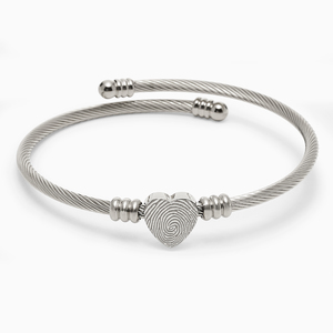 Custom Fingerprint Heart Bangle Bracelet